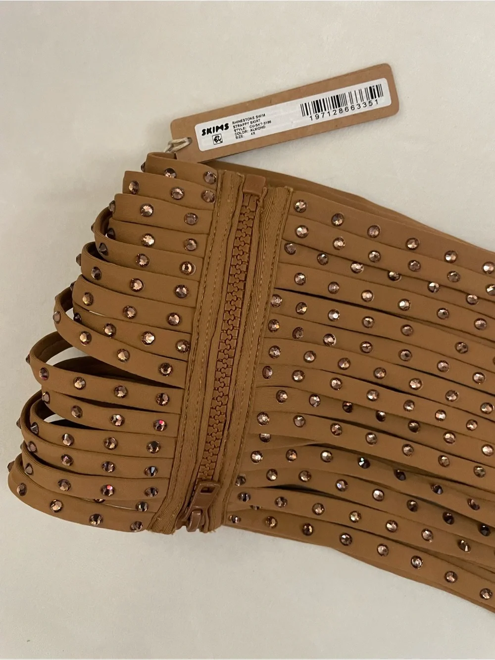Skims NWT Strappy Swim Cover Up Studded Rhinestone Skirt Layered Waist Tan 4X